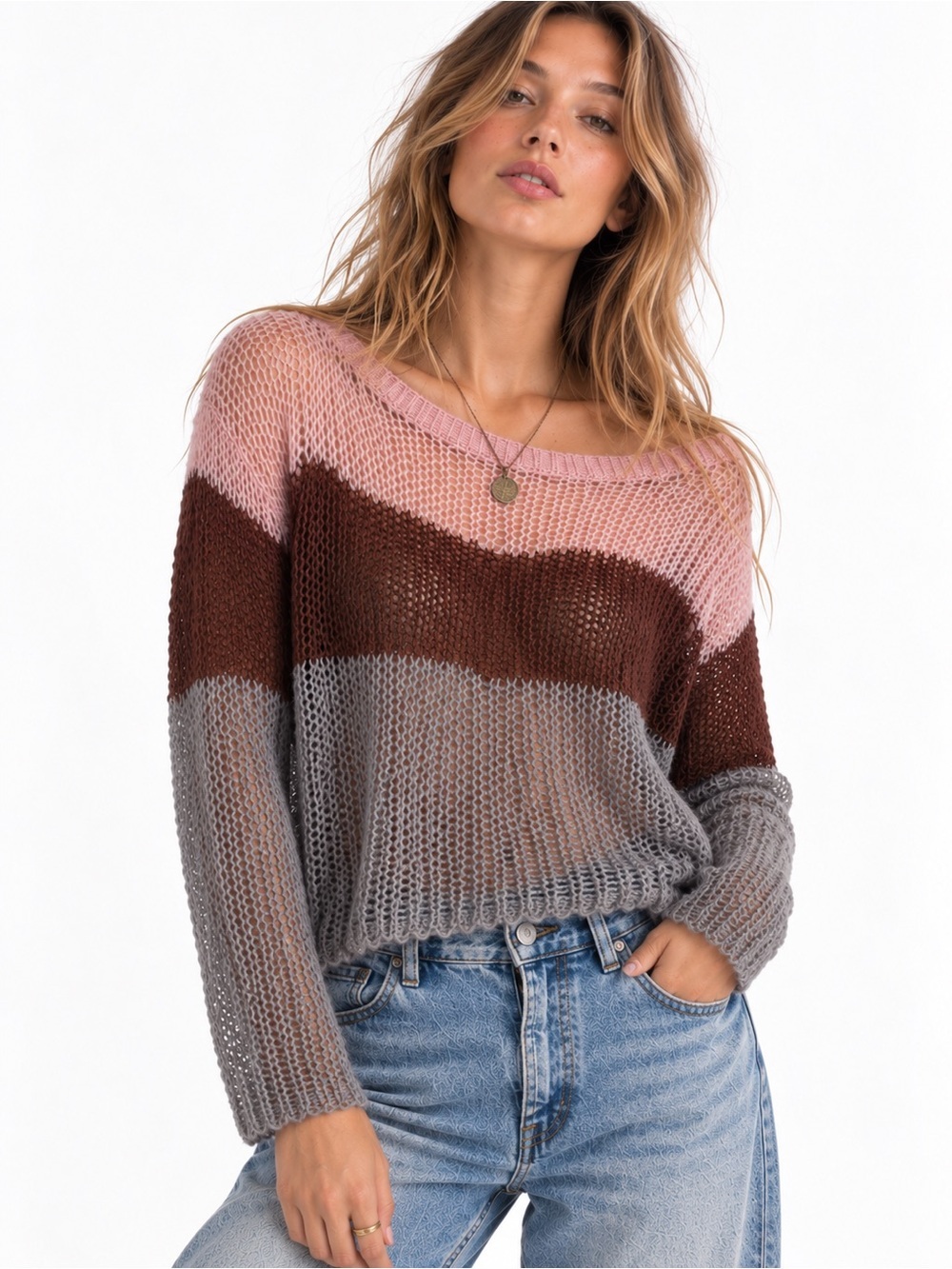 Staud Open Knit Mohair Sweater Striped Art to Wear Artsy Chunky Statement Soft S